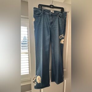 Women’s Blue Embroidered Floral Jeans